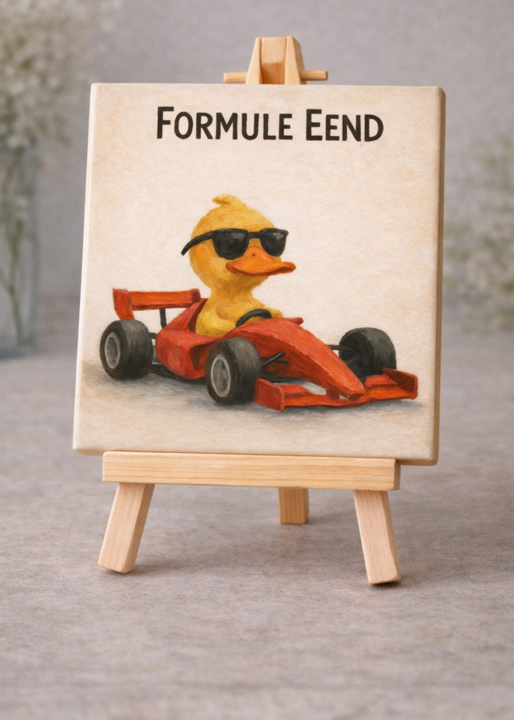 Tegel Quotes Tegel met eend in race auto – grappige en speelse dieren tegel