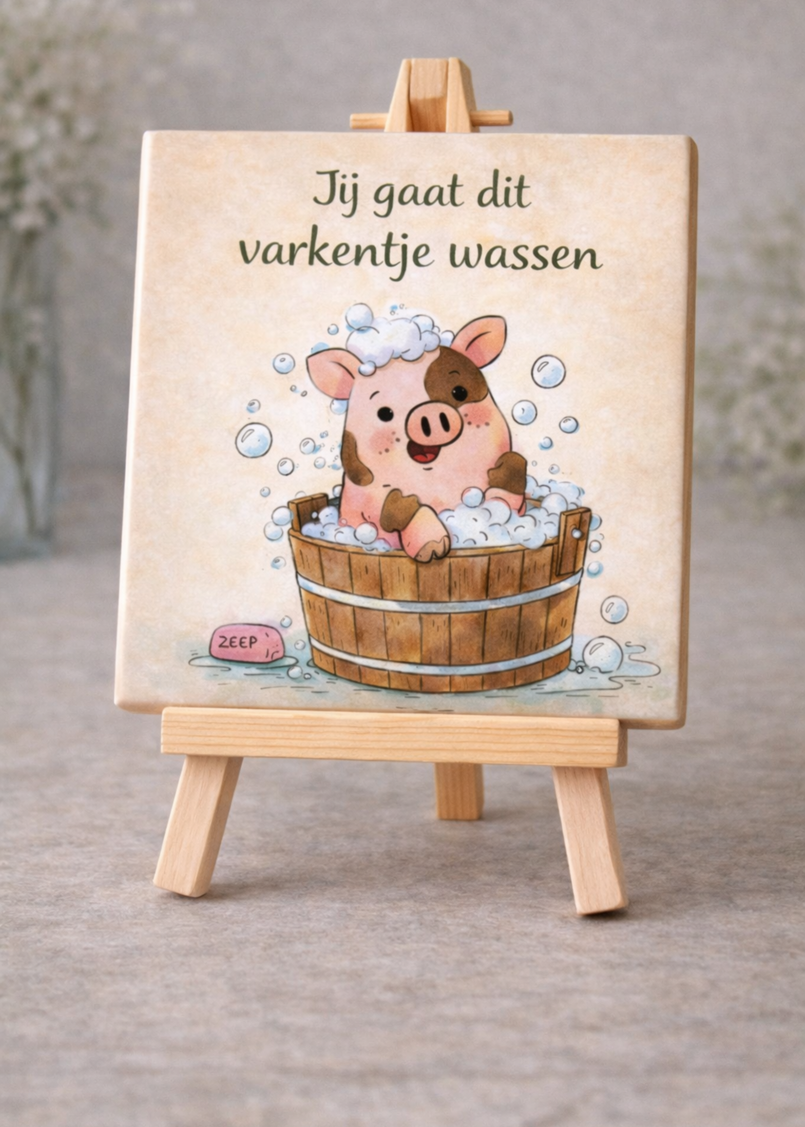 Tegel Quotes Tegel Jij gaat dit varkentje wassen – unieke keramische tegel met karakter
