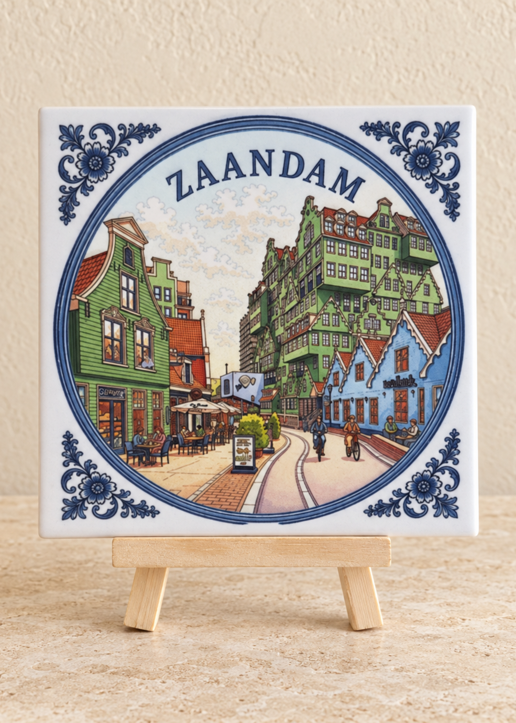 Tegel Quotes Zaandam op een tegel | Delfts blauw stadstegeltje uit de Zaanstreek