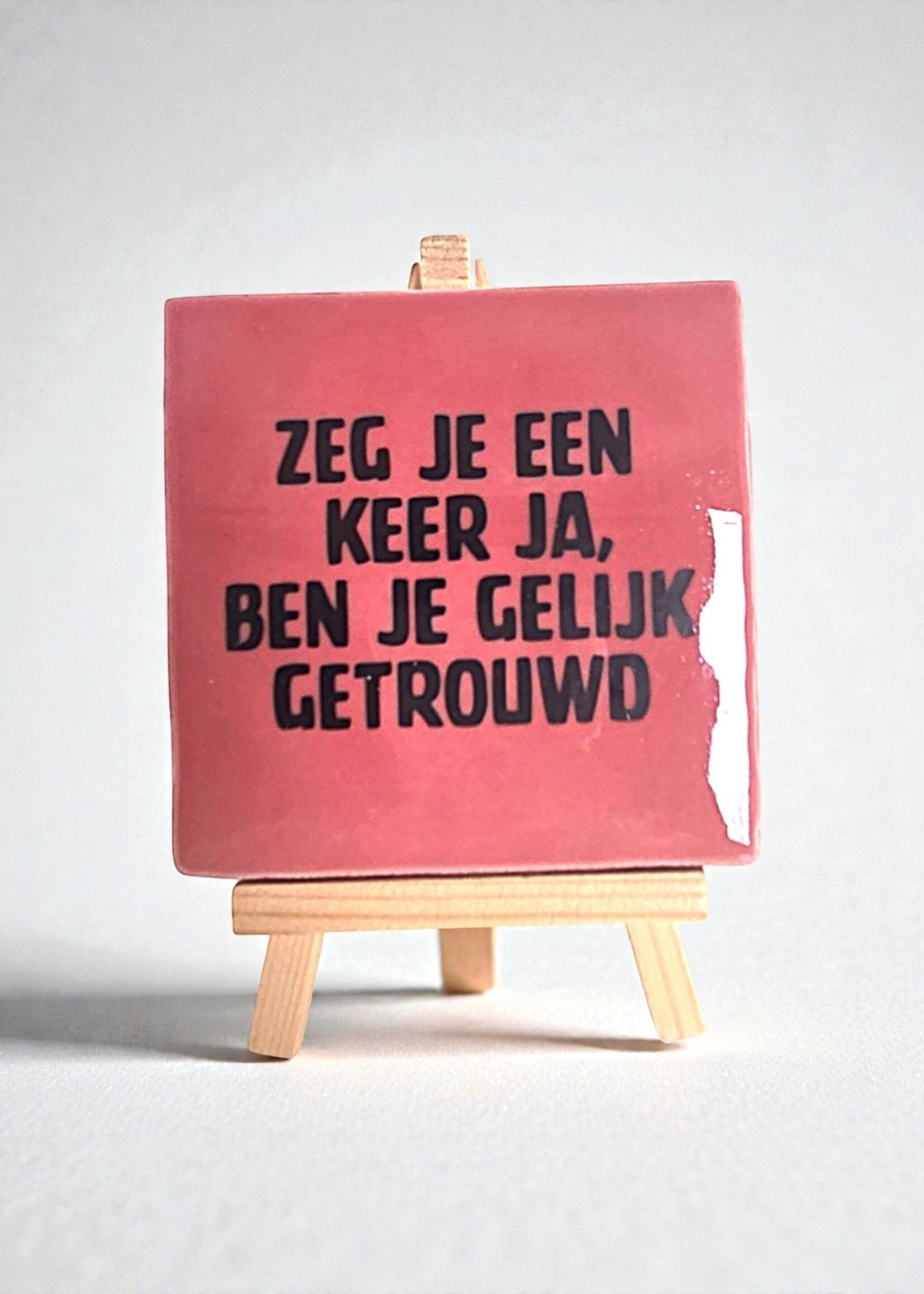 Tegel Quotes Tegel "zeg je een keer ja, ben je gelijk getrouwd" – handgemaakt 10x10 cm