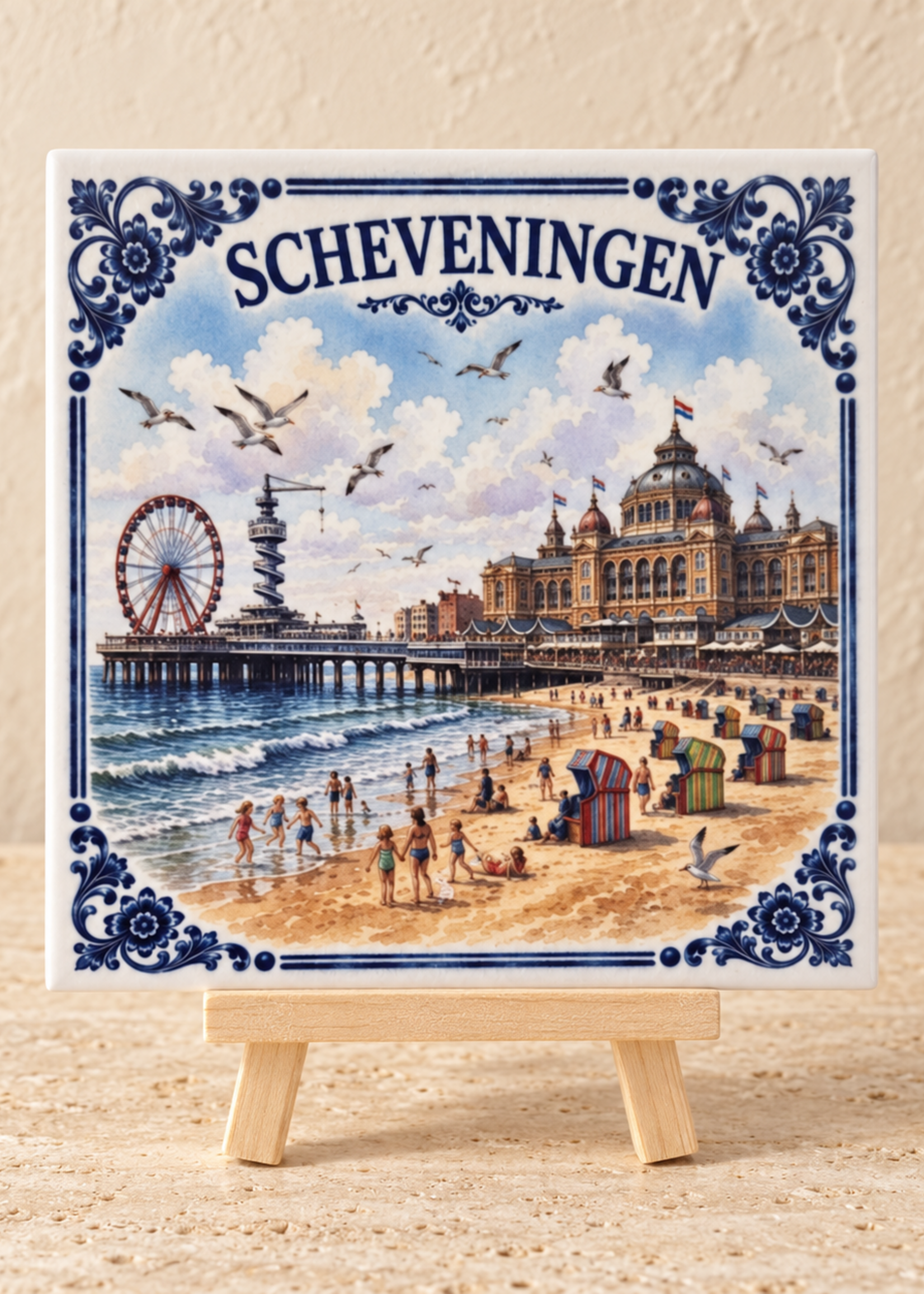 Tegel Quotes  Scheveningen op een tegel | Delfts blauw strand- & stadstegeltje