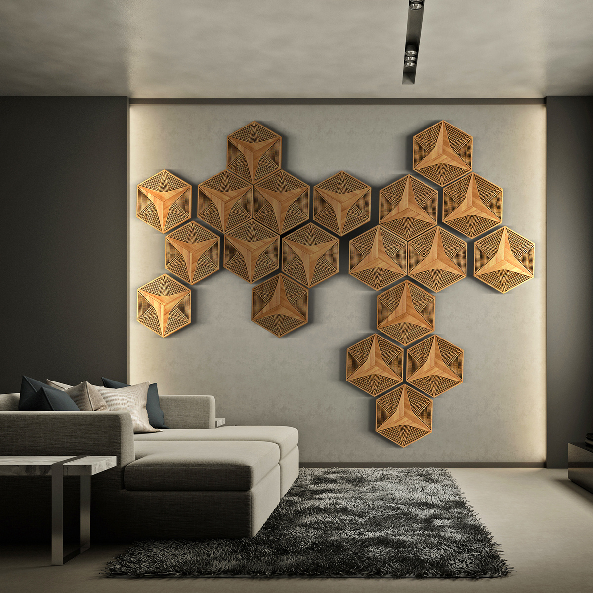 Form at Wood CM-A HEXAGO TRIANGLE EXTERNAL AMERICAN WALNUT, foto 5 van 6