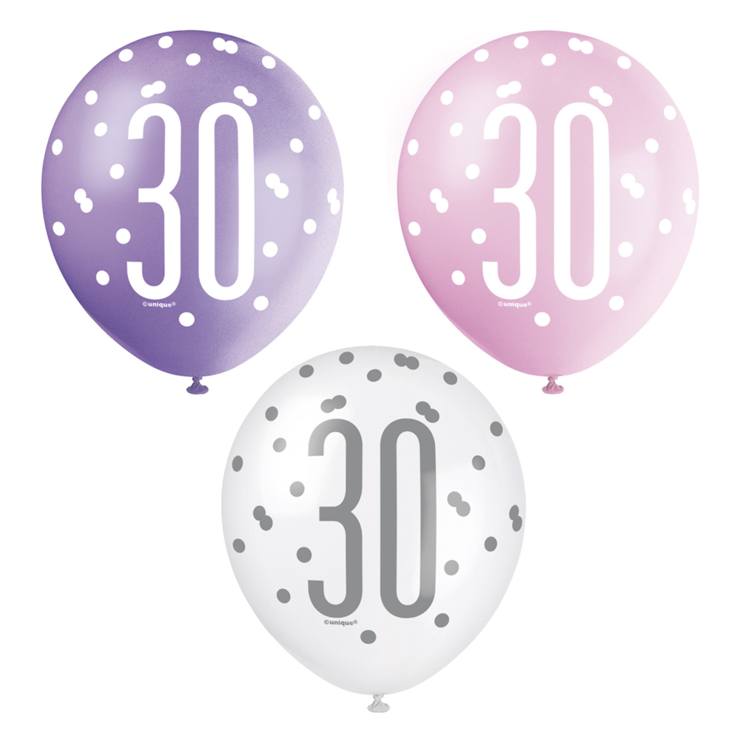 Ballons 30 ans Joyeux anniversaire rose 27.5cm 6pcs - Partywinkel