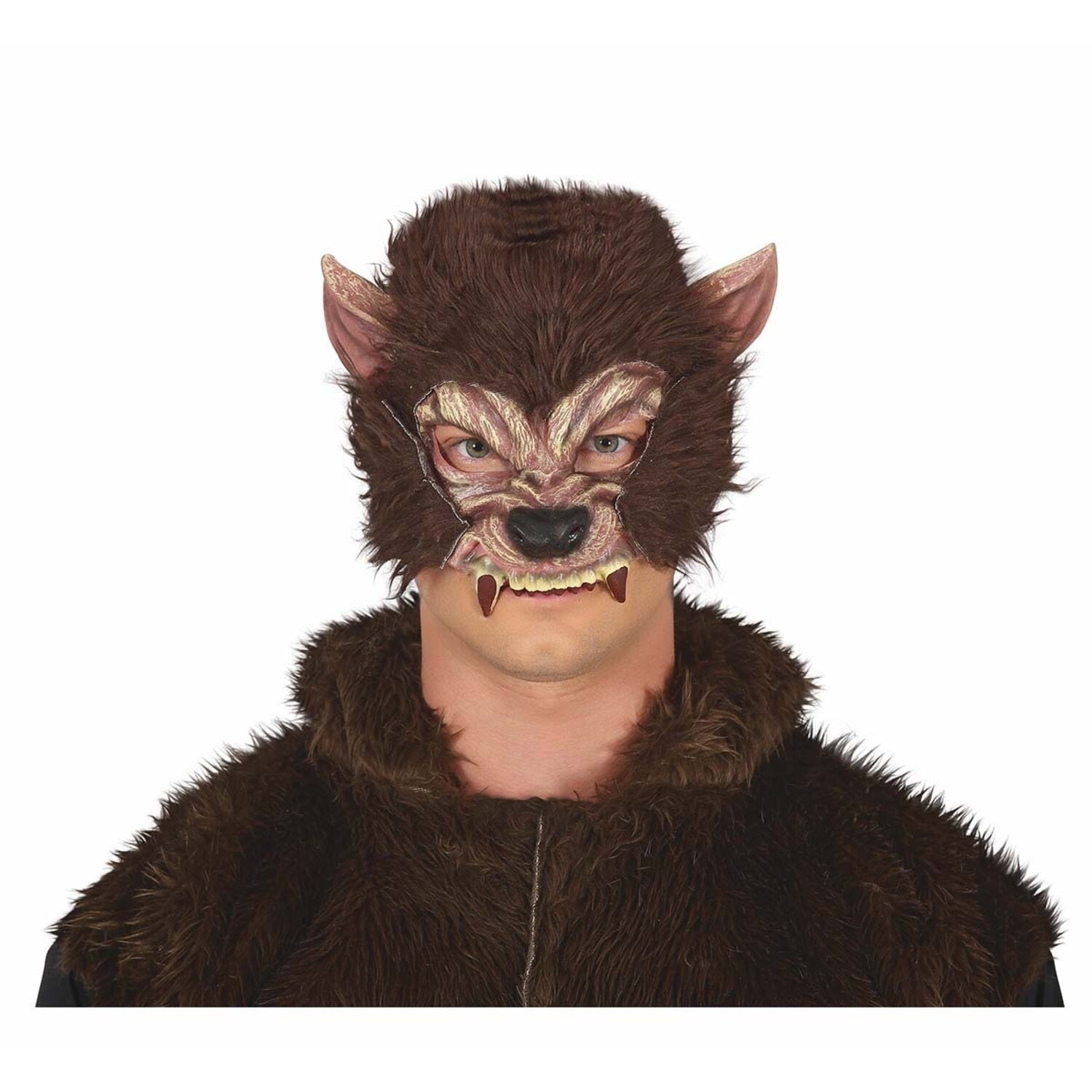 Demi-masque Loup avec cheveux Latex - Partywinkel