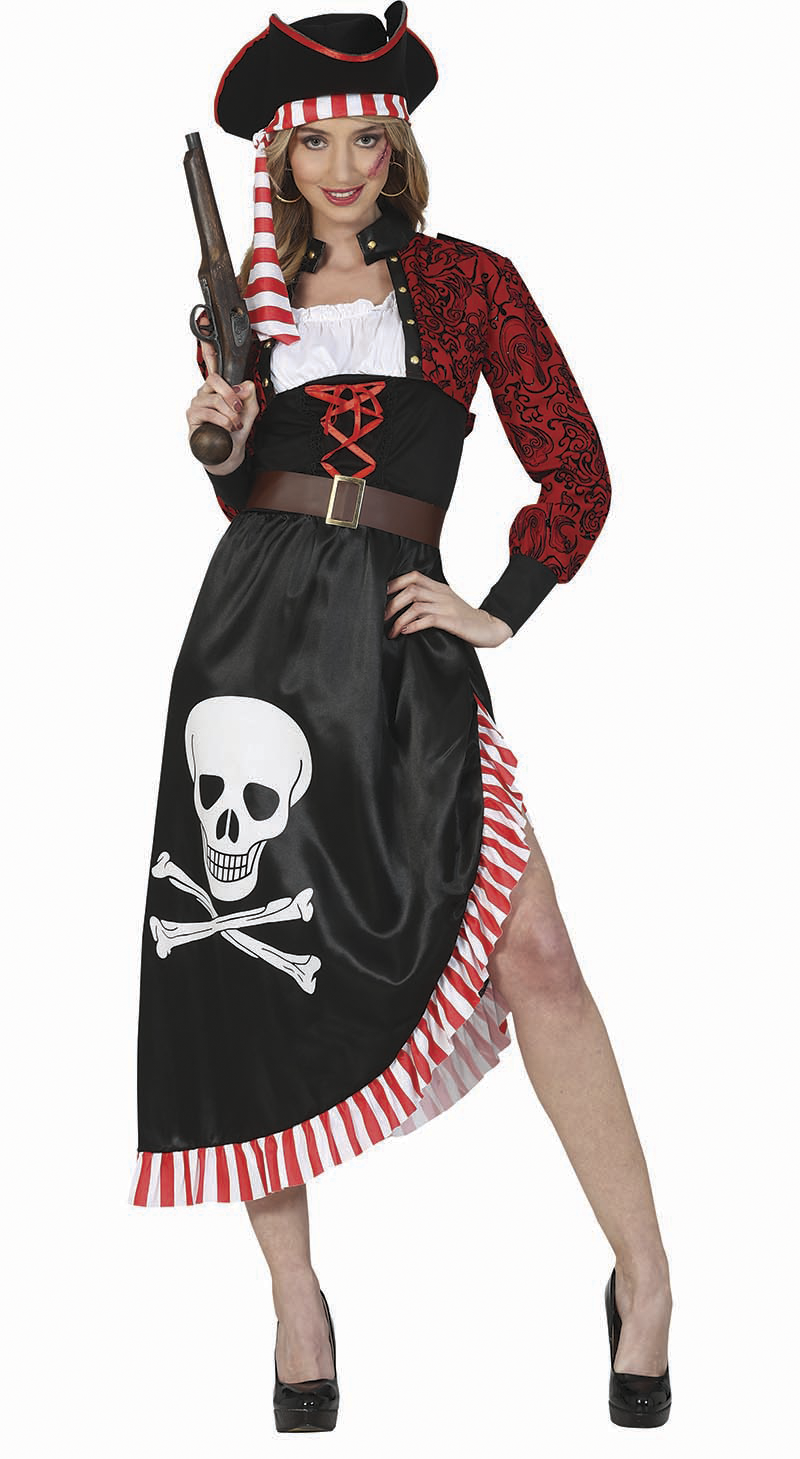 Disfraz de pirata para mujer, vestido de pirata blanco, corsé, cinturón,  bufanda, falda, falda, camisa, sombrero, parche de ojos, accesorios de