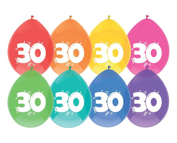 Globos 30 Años Feliz Cumpleaños 30cm 8pcs - Partywinkel