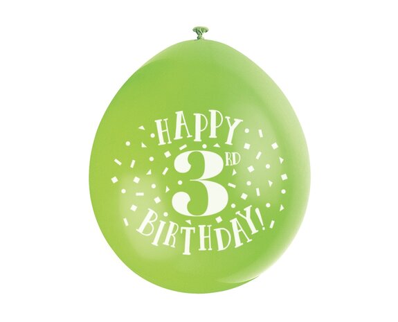 Globos Feliz Cumpleaños 3 Años 28cm 10pcs - Partywinkel