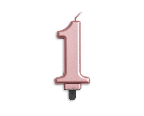 Vela 1 Año Oro Rosa Purpurina 7cm - Partywinkel