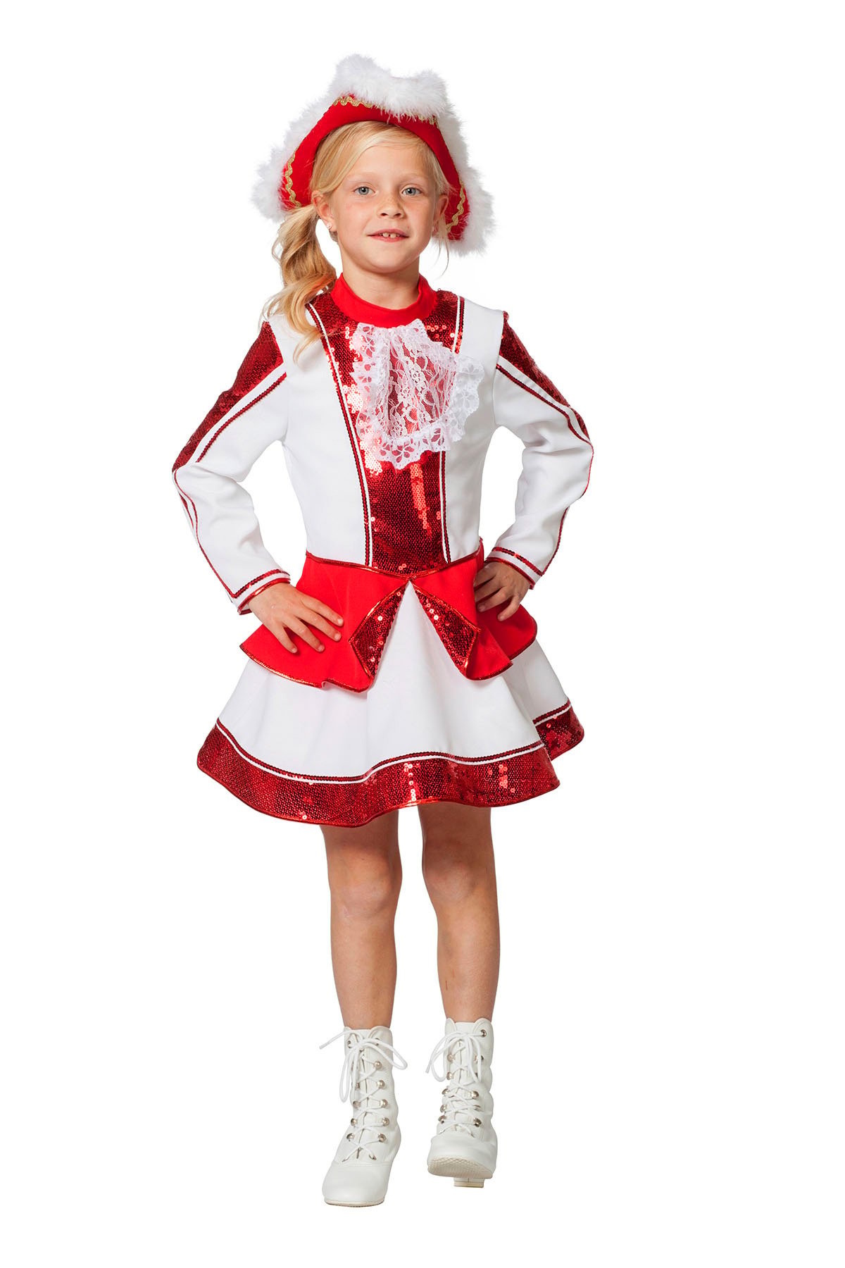 Disfraz de Majorette Infantil Vestido Blanco y Rojo Niña
