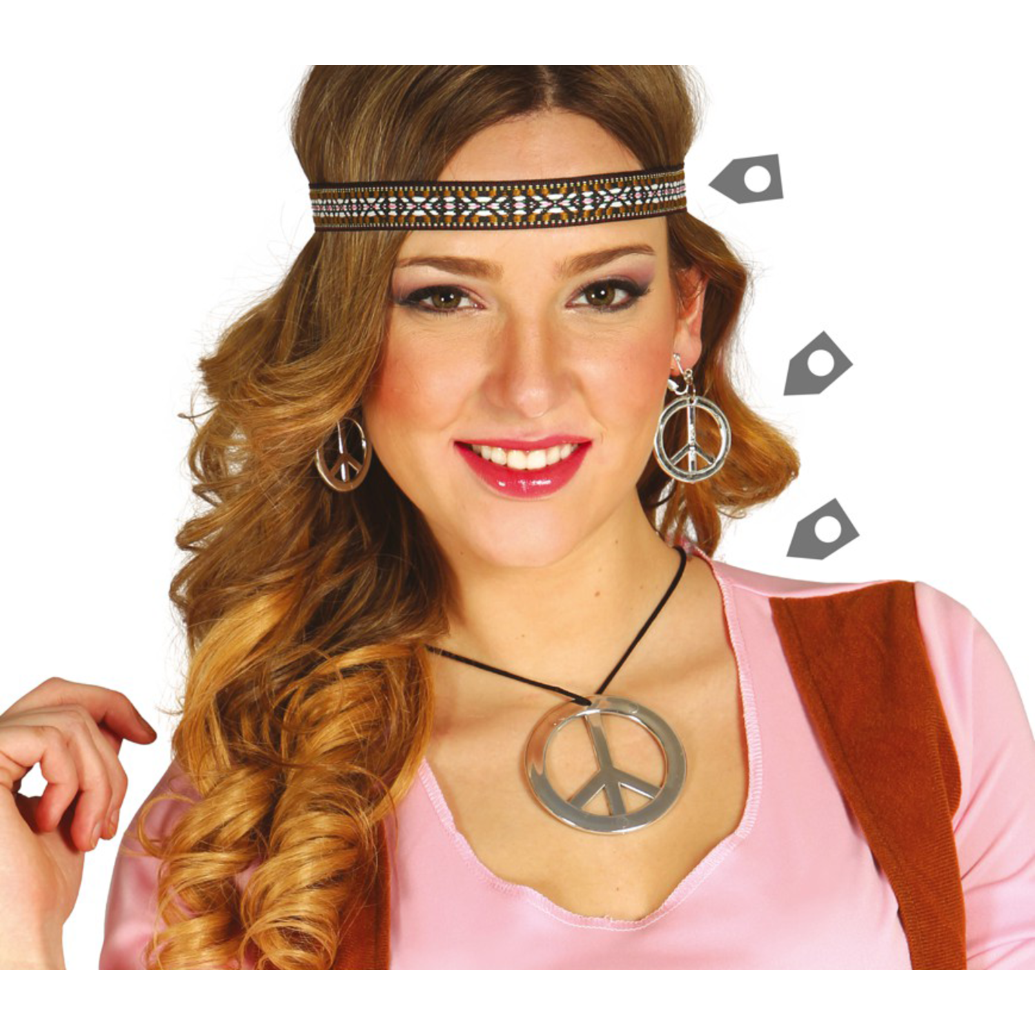 3 Pezzi Set di Accessori Hippie Costume Collana con Segno di Pace