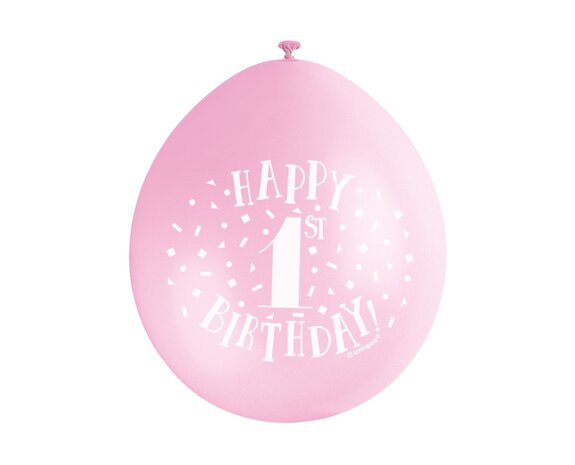 Palloncini 1 anno Buon Compleanno Rosa 28cm 10pz - Partywinkel