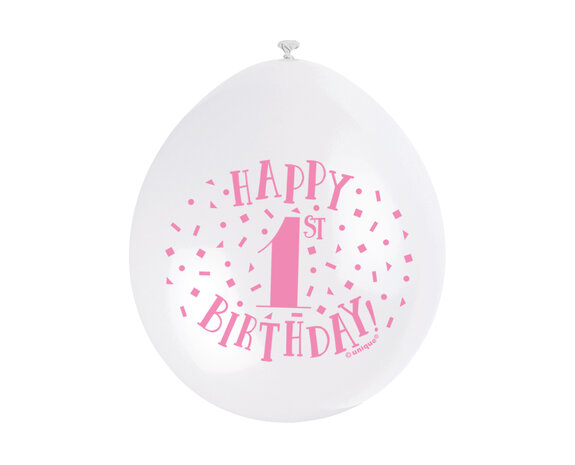 Palloncini 1 anno Buon Compleanno Rosa 28cm 10pz - Partywinkel