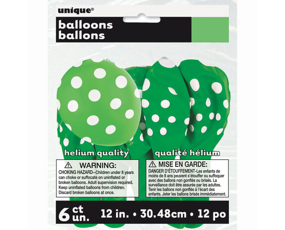 Palloncini verde lime a pois bianchi 30cm 6pz - Partywinkel