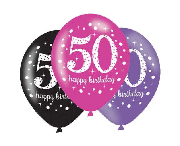 Palloncini 50 anni Buon Compleanno Rosa 27,5 cm 6 pz. - Partywinkel