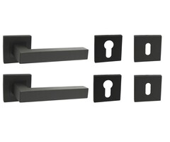 Deurkruk met rozetten - Recht model (vierkant) - Zwarte structuurcoating