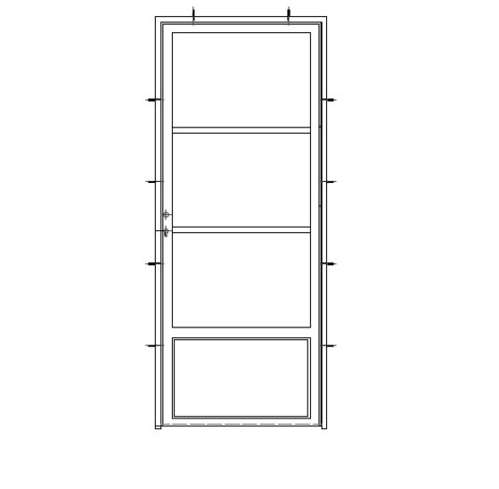 Stalen draaideur 875x2110mm rechts, 3-vaks met onderpaneel, zwart