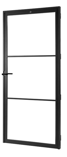 Stalen draaideur 875x2110mm rechts draaiend 3-vaks zwart gepoedercoat