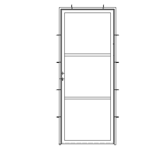 Stalen draaideur 875x2110mm rechts draaiend 3-vaks zwart gepoedercoat
