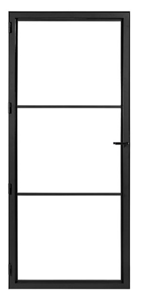 Stalen draaideur 875x2110mm links draaiend, 3-vaks, zwart