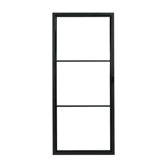 Stalen schuifdeur 957x2095mm, 3-vaks met gehard glas, zwart gepoedercoat