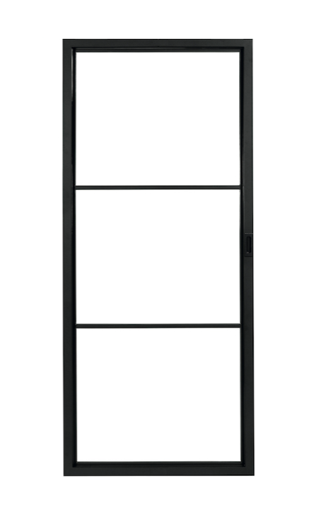 Stalen schuifdeur 957x2095mm, 3-vaks met gehard glas, zwart gepoedercoat