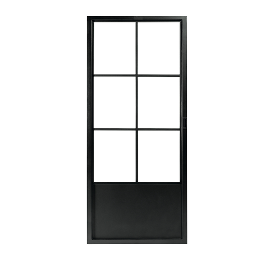 Stalen schuifdeur 957x2095mm zwart gepoedercoat, 6-vaks met paneel