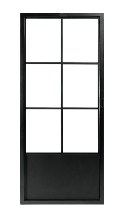 Stalen schuifdeur 957x2095mm zwart gepoedercoat, 6-vaks met paneel