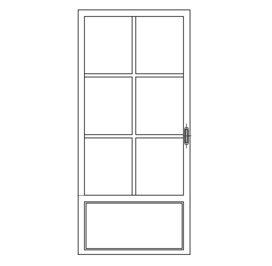 Stalen schuifdeur 957x2095mm zwart gepoedercoat, 6-vaks met paneel