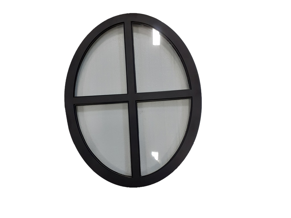 Stalen ossenoog 620x800mm vast met dubbel glas - zwart gecoat