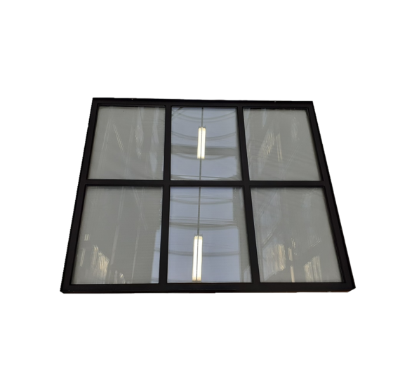Vast stalen raam 980x820mm zwart met dubbel glas - 6-ruits verdeling