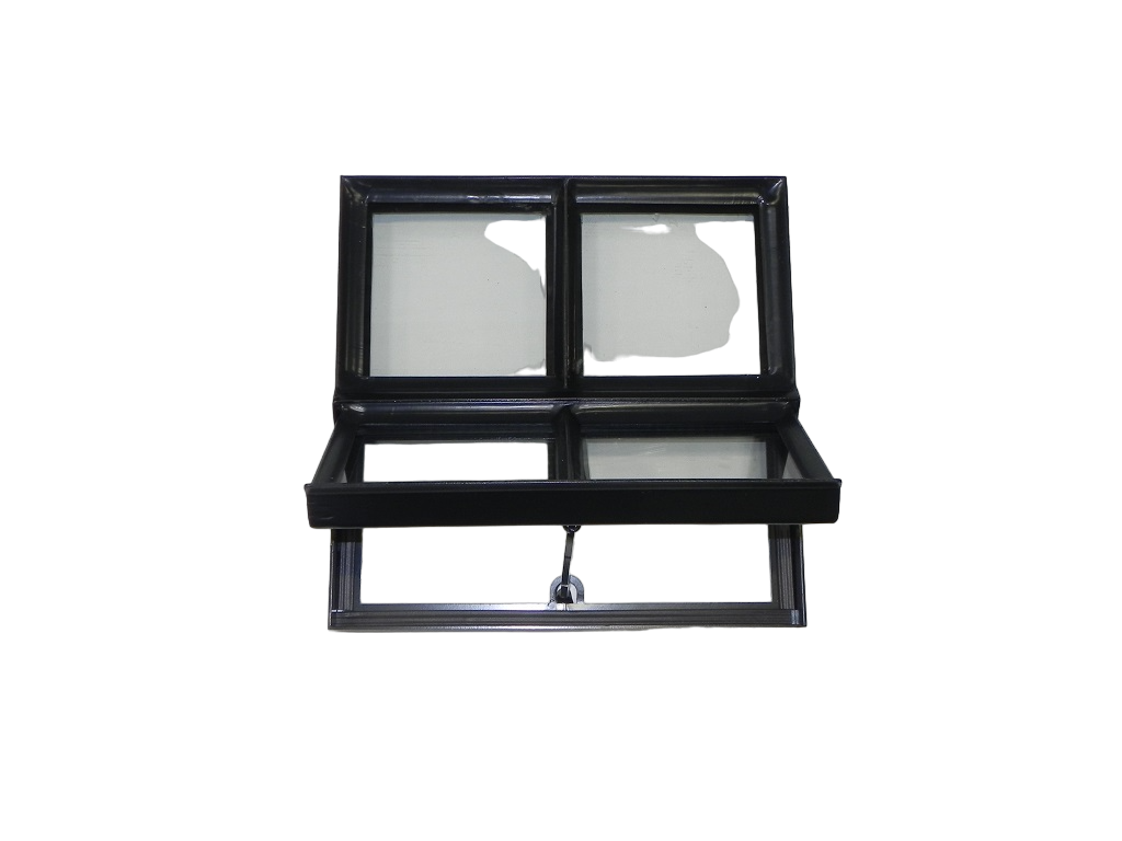Openklapbaar stalen raam 400x400mm zwart dubbel glas - vierkant