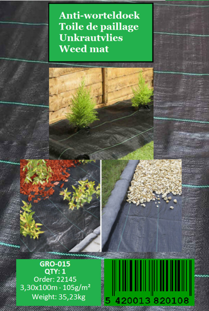 Worteldoek 3,30x100m - 105g/m² - Polypropyleen - Zwartgroen
