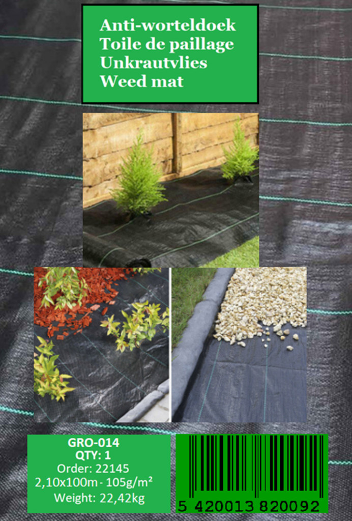 Worteldoek 105g/m² - 2,10x100m - ongecoat polypropyleen zwartgroen