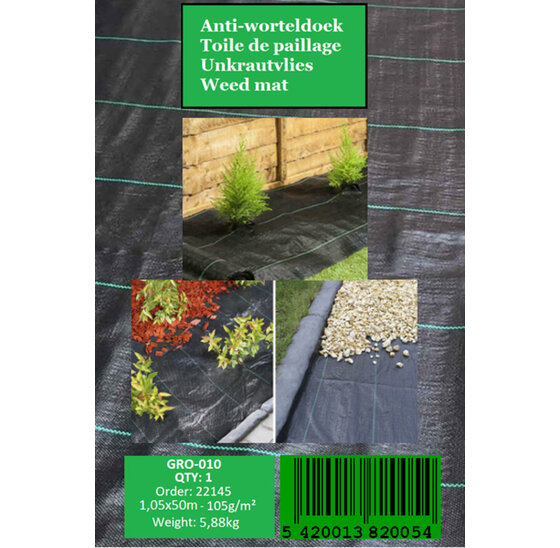 Worteldoek 105g/m² - 1,05x50m - ongecoat polypropyleen zwartgroen