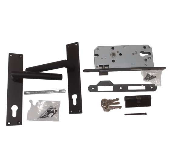 Deurbeslag Set Poortslot RVS 74x170mm Zwart