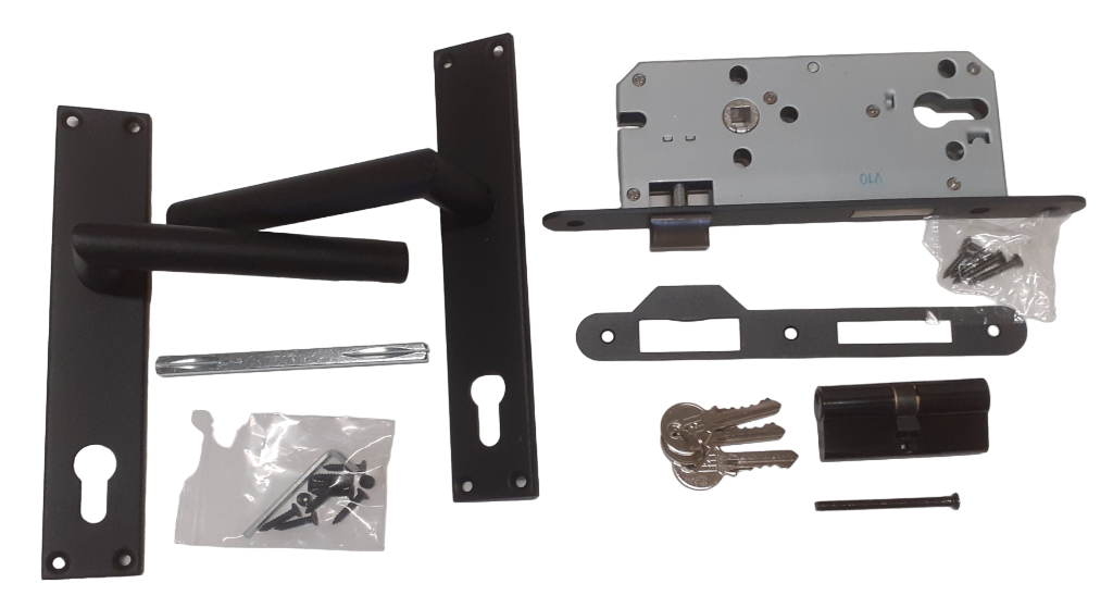 Deurbeslag Set Poortslot RVS 74x170mm Zwart