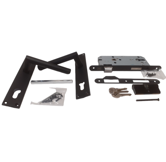 Deurbeslag Set Poortslot RVS 74x170mm Zwart