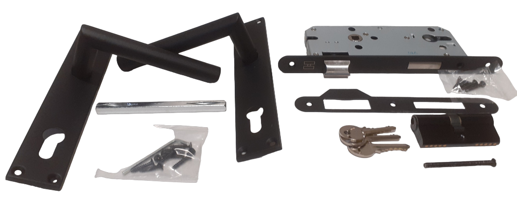 Deurbeslag Set Poortslot RVS 74x170mm Zwart