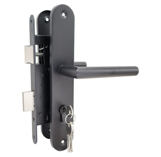 Deurbeslag Set Poortslot RVS 74x170mm Zwart