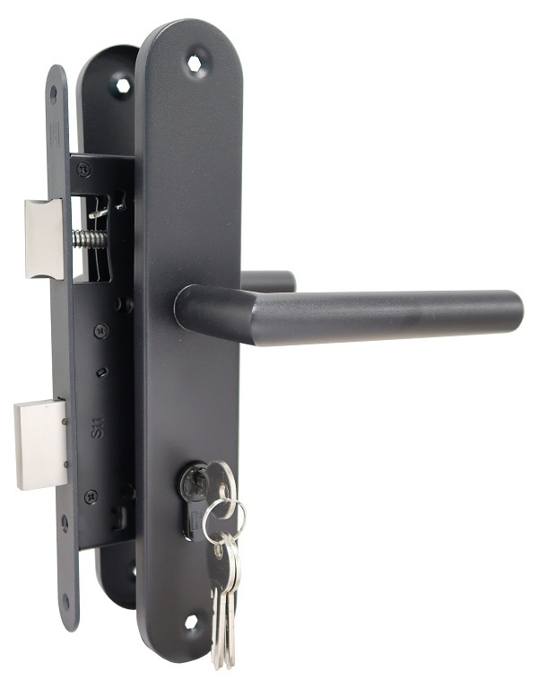 Deurbeslag Set Poortslot RVS 74x170mm Zwart