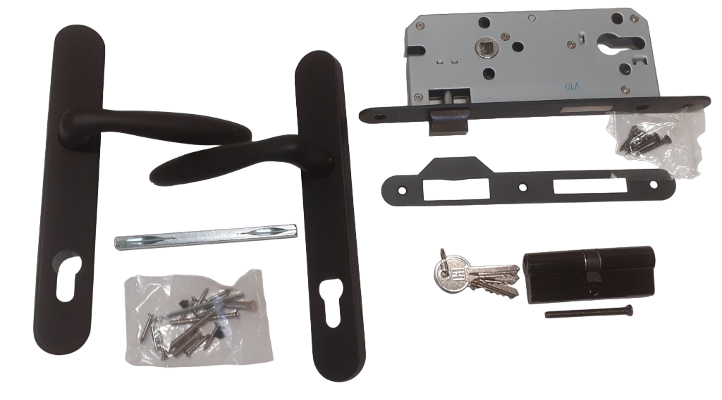 Deurbeslag Set Poortslot RVS 74x170mm Zwart