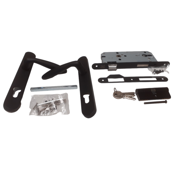 Deurbeslag Set Poortslot RVS 74x170mm Zwart