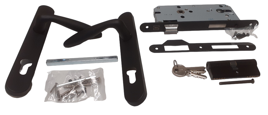 Deurbeslag Set Poortslot RVS 74x170mm Zwart