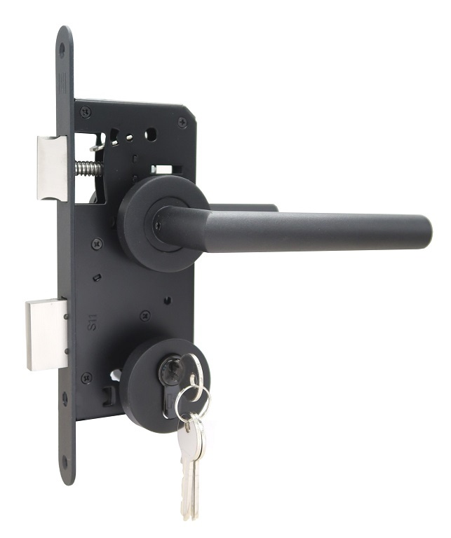 Deurbeslag Set Poortslot RVS 74x170mm Zwart