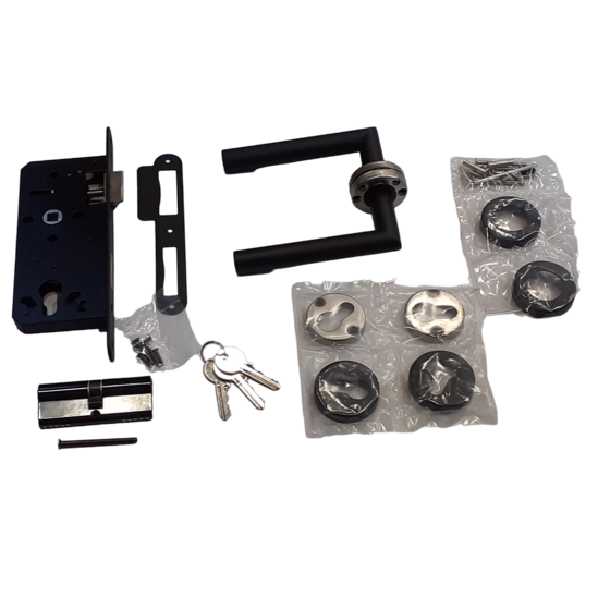 Deurbeslag Set Poortslot RVS 74x170mm Zwart