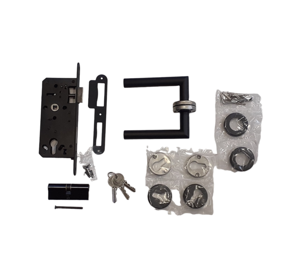 Deurbeslag Set Poortslot RVS 74x170mm Zwart