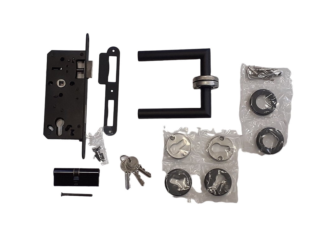 Deurbeslag Set Poortslot RVS 74x170mm Zwart