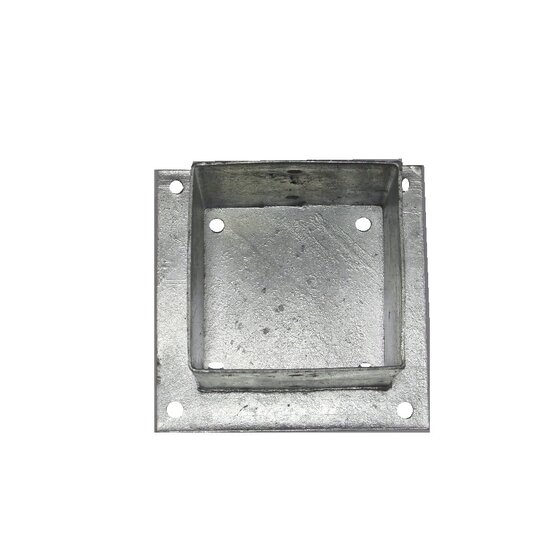 Paalhouder met plaat 151x151x150 mm vuurverzinkt – robuuste voetplaat voor houten palen