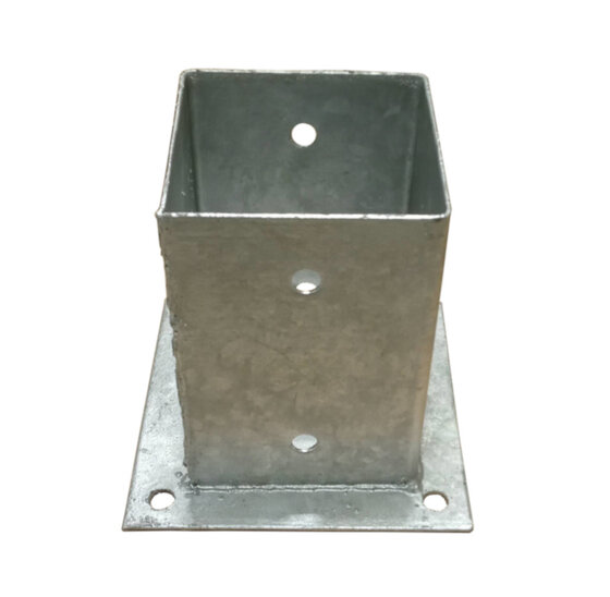 Paalhouder met voetplaat 81x81mm voor 8x8cm paal, vuurverzinkt staal