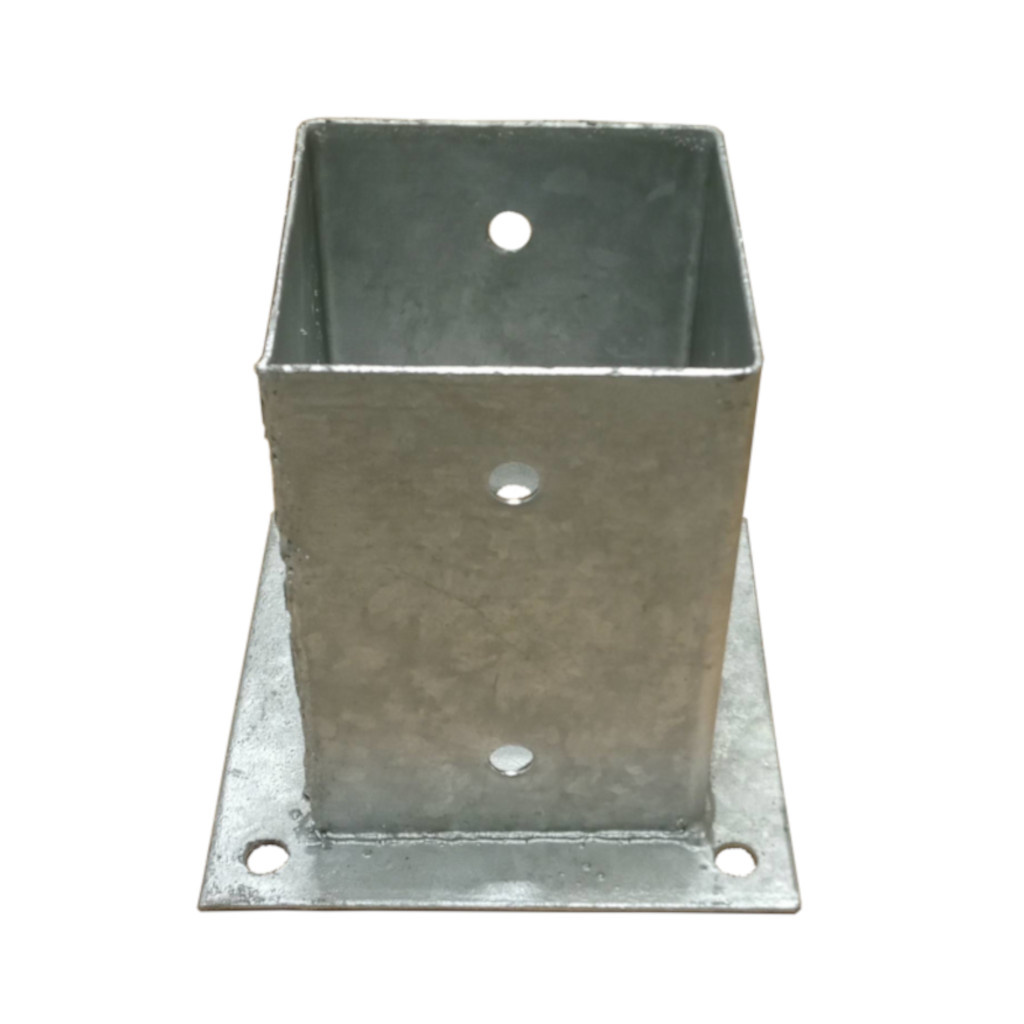 Paalhouder met voetplaat 81x81mm voor 8x8cm paal, vuurverzinkt staal
